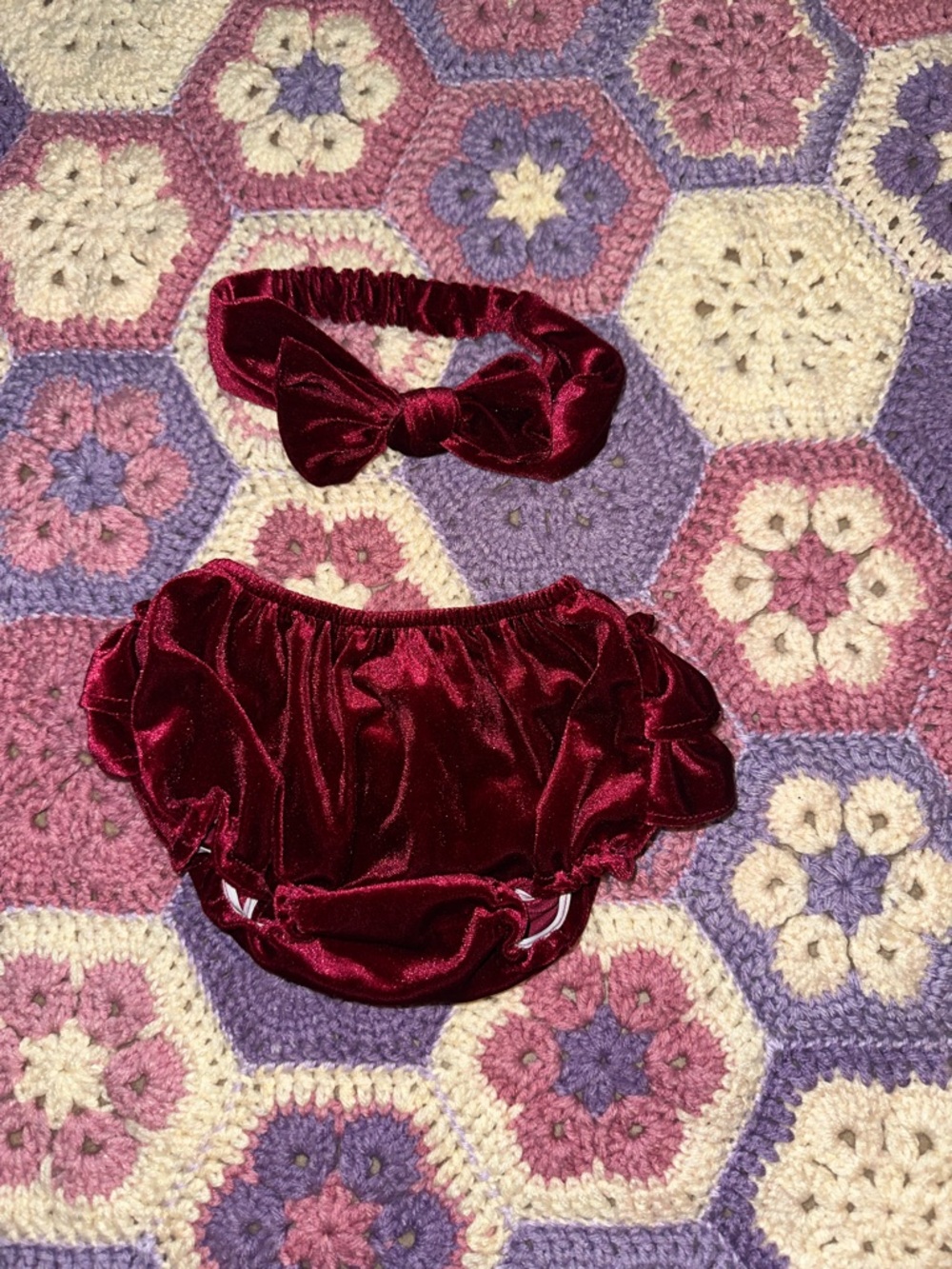 Velvet Burgundy Baby Bloomers & Headband Set - Kids Accessories
